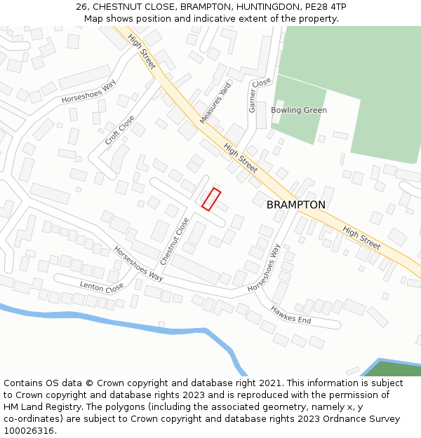 26, CHESTNUT CLOSE, BRAMPTON, HUNTINGDON, PE28 4TP: Location map and indicative extent of plot