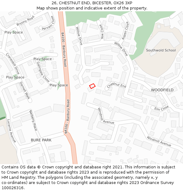 26, CHESTNUT END, BICESTER, OX26 3XP: Location map and indicative extent of plot