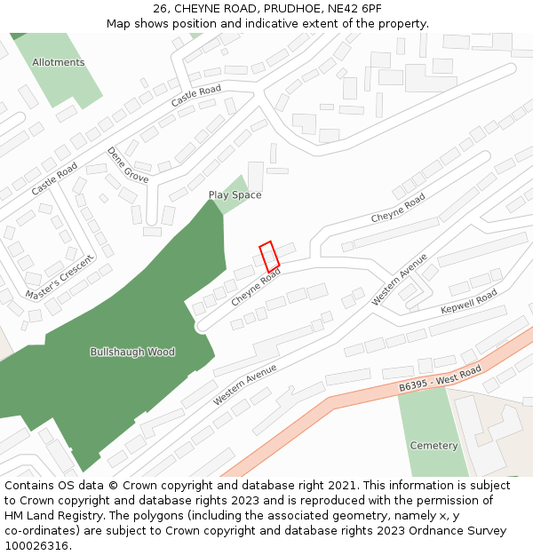 26, CHEYNE ROAD, PRUDHOE, NE42 6PF: Location map and indicative extent of plot