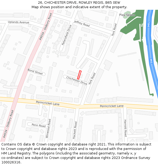 26, CHICHESTER DRIVE, ROWLEY REGIS, B65 0EW: Location map and indicative extent of plot