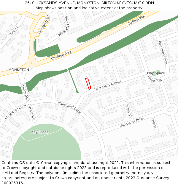 26, CHICKSANDS AVENUE, MONKSTON, MILTON KEYNES, MK10 9DN: Location map and indicative extent of plot