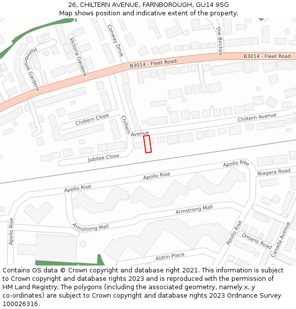 26, CHILTERN AVENUE, FARNBOROUGH, GU14 9SG: Location map and indicative extent of plot