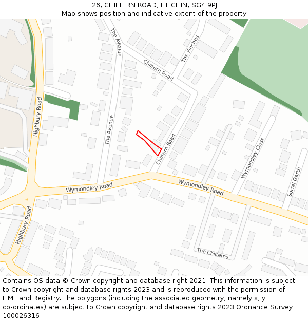 26, CHILTERN ROAD, HITCHIN, SG4 9PJ: Location map and indicative extent of plot