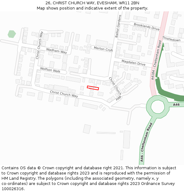 26, CHRIST CHURCH WAY, EVESHAM, WR11 2BN: Location map and indicative extent of plot
