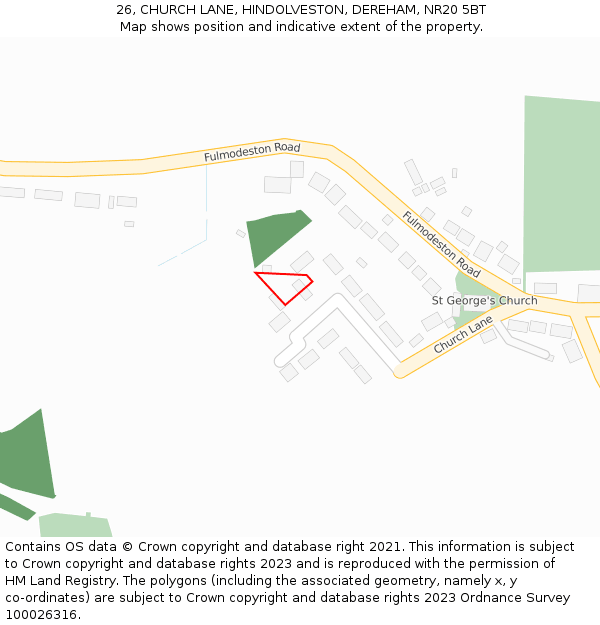 26, CHURCH LANE, HINDOLVESTON, DEREHAM, NR20 5BT: Location map and indicative extent of plot