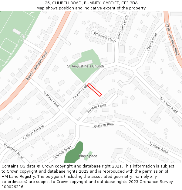26, CHURCH ROAD, RUMNEY, CARDIFF, CF3 3BA: Location map and indicative extent of plot