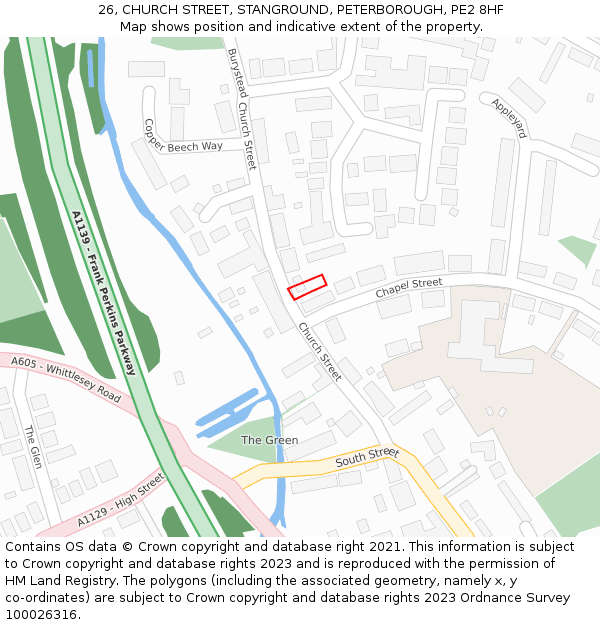 26, CHURCH STREET, STANGROUND, PETERBOROUGH, PE2 8HF: Location map and indicative extent of plot