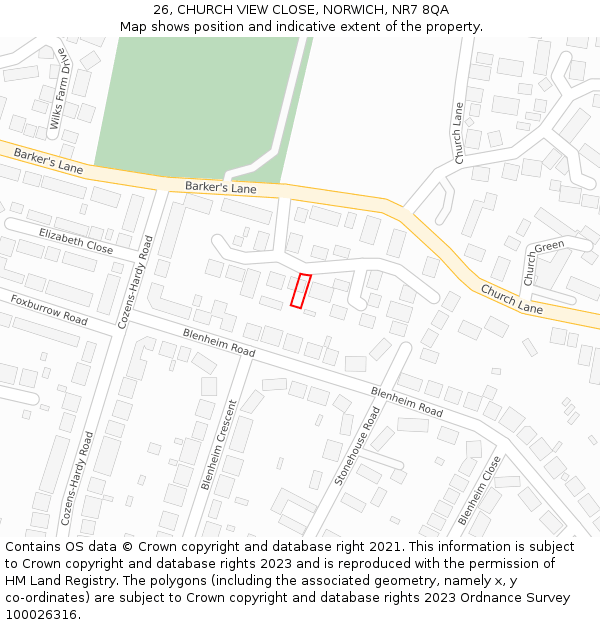 26, CHURCH VIEW CLOSE, NORWICH, NR7 8QA: Location map and indicative extent of plot