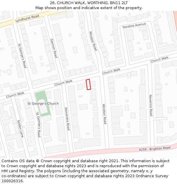 26, CHURCH WALK, WORTHING, BN11 2LT: Location map and indicative extent of plot