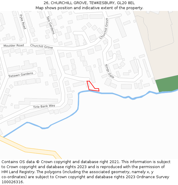 26, CHURCHILL GROVE, TEWKESBURY, GL20 8EL: Location map and indicative extent of plot