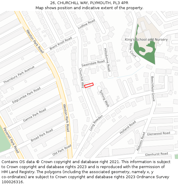 26, CHURCHILL WAY, PLYMOUTH, PL3 4PR: Location map and indicative extent of plot