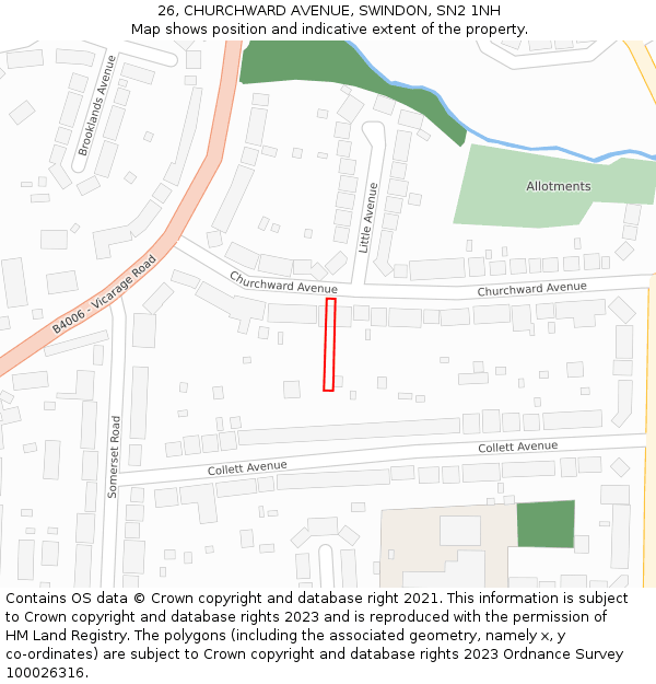 26, CHURCHWARD AVENUE, SWINDON, SN2 1NH: Location map and indicative extent of plot