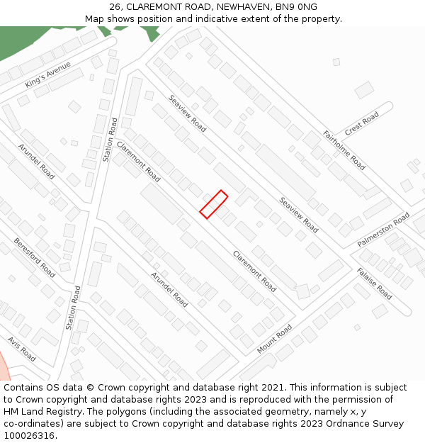 26, CLAREMONT ROAD, NEWHAVEN, BN9 0NG: Location map and indicative extent of plot