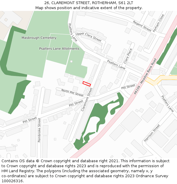 26, CLAREMONT STREET, ROTHERHAM, S61 2LT: Location map and indicative extent of plot