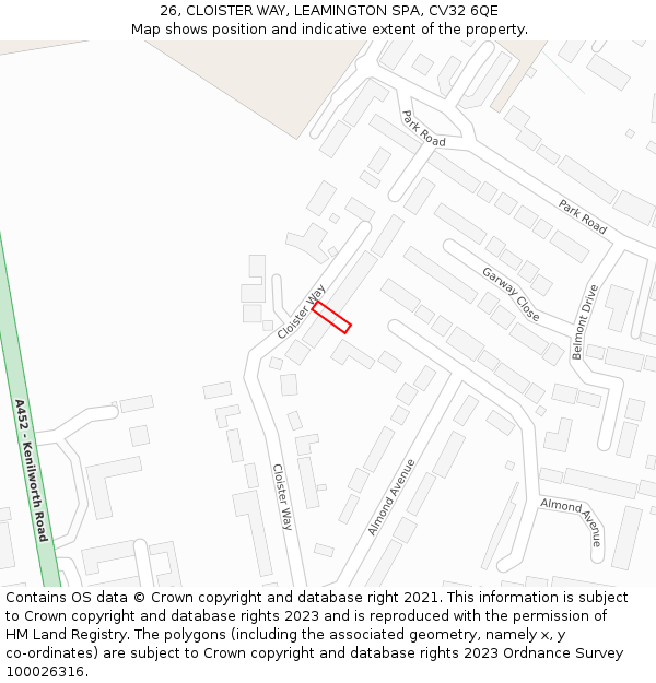 26, CLOISTER WAY, LEAMINGTON SPA, CV32 6QE: Location map and indicative extent of plot