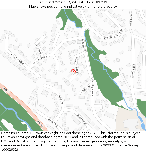 26, CLOS CYNCOED, CAERPHILLY, CF83 2BX: Location map and indicative extent of plot