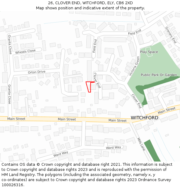 26, CLOVER END, WITCHFORD, ELY, CB6 2XD: Location map and indicative extent of plot