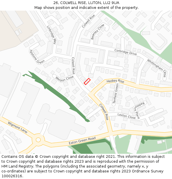 26, COLWELL RISE, LUTON, LU2 9UA: Location map and indicative extent of plot
