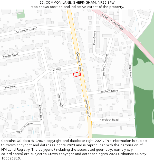 26, COMMON LANE, SHERINGHAM, NR26 8PW: Location map and indicative extent of plot