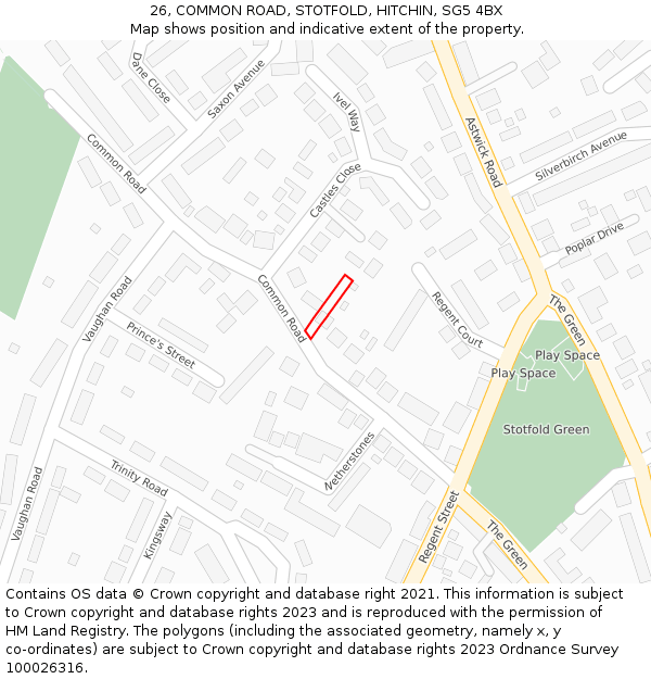 26, COMMON ROAD, STOTFOLD, HITCHIN, SG5 4BX: Location map and indicative extent of plot