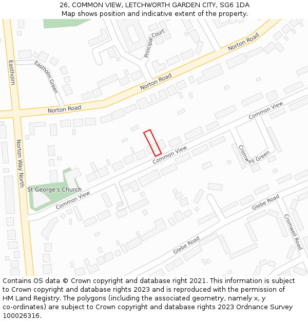 26, COMMON VIEW, LETCHWORTH GARDEN CITY, SG6 1DA: Location map and indicative extent of plot