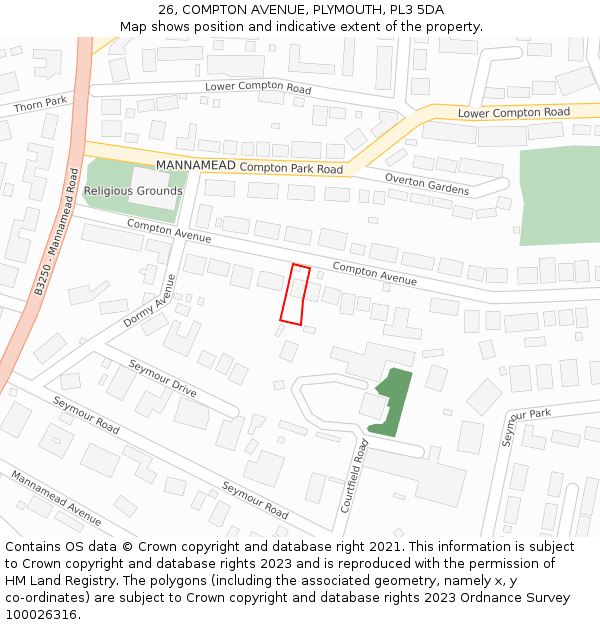 26, COMPTON AVENUE, PLYMOUTH, PL3 5DA: Location map and indicative extent of plot