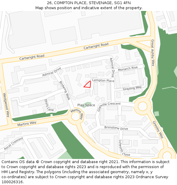26, COMPTON PLACE, STEVENAGE, SG1 4FN: Location map and indicative extent of plot