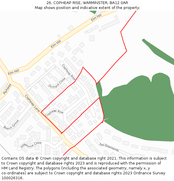 26, COPHEAP RISE, WARMINSTER, BA12 0AR: Location map and indicative extent of plot