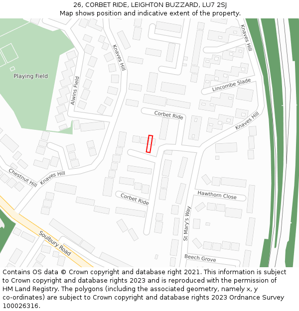 26, CORBET RIDE, LEIGHTON BUZZARD, LU7 2SJ: Location map and indicative extent of plot