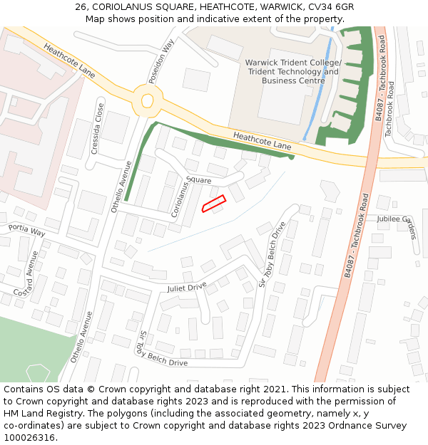 26, CORIOLANUS SQUARE, HEATHCOTE, WARWICK, CV34 6GR: Location map and indicative extent of plot