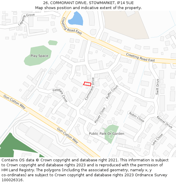 26, CORMORANT DRIVE, STOWMARKET, IP14 5UE: Location map and indicative extent of plot