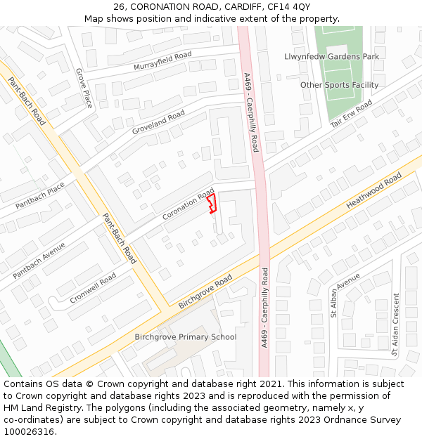 26, CORONATION ROAD, CARDIFF, CF14 4QY: Location map and indicative extent of plot
