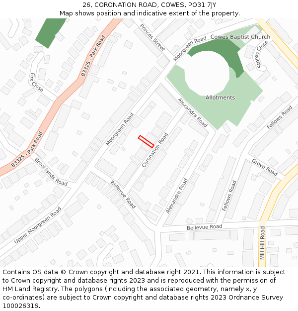 26, CORONATION ROAD, COWES, PO31 7JY: Location map and indicative extent of plot