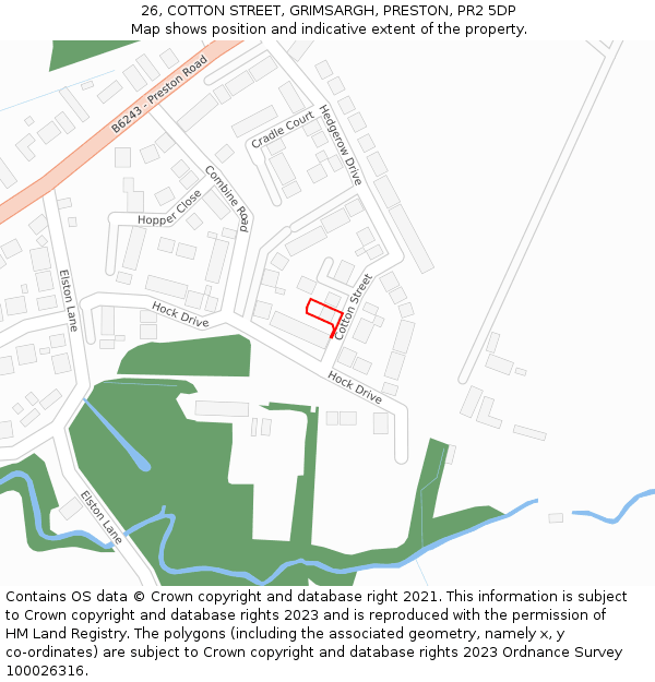 26, COTTON STREET, GRIMSARGH, PRESTON, PR2 5DP: Location map and indicative extent of plot