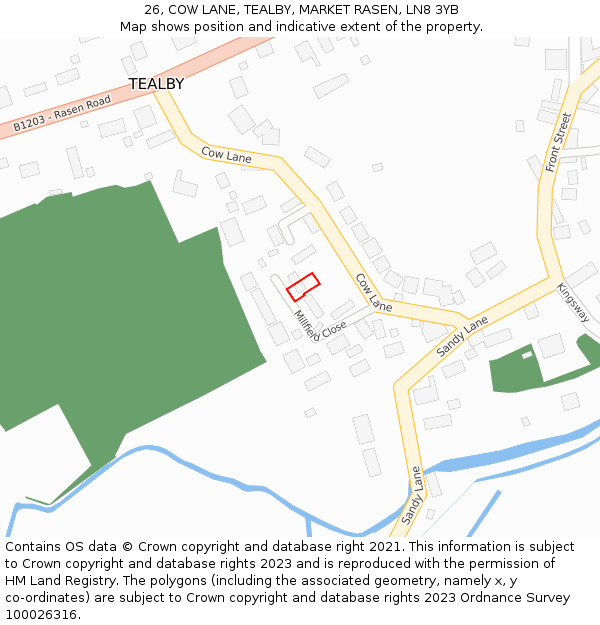 26, COW LANE, TEALBY, MARKET RASEN, LN8 3YB: Location map and indicative extent of plot