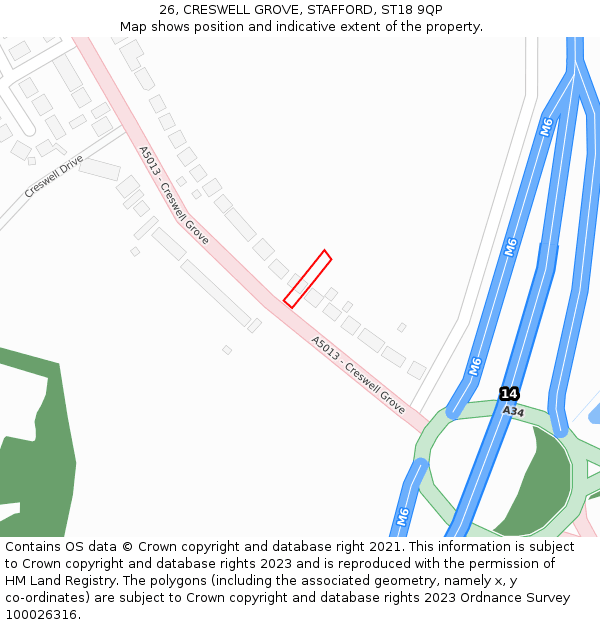 26, CRESWELL GROVE, STAFFORD, ST18 9QP: Location map and indicative extent of plot