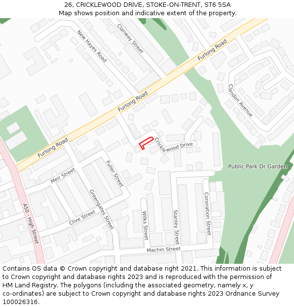 26, CRICKLEWOOD DRIVE, STOKE-ON-TRENT, ST6 5SA: Location map and indicative extent of plot