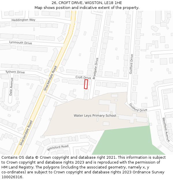 26, CROFT DRIVE, WIGSTON, LE18 1HE: Location map and indicative extent of plot