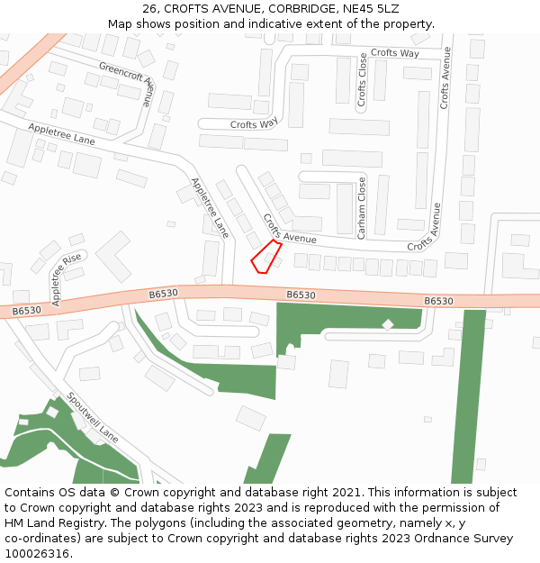 26, CROFTS AVENUE, CORBRIDGE, NE45 5LZ: Location map and indicative extent of plot