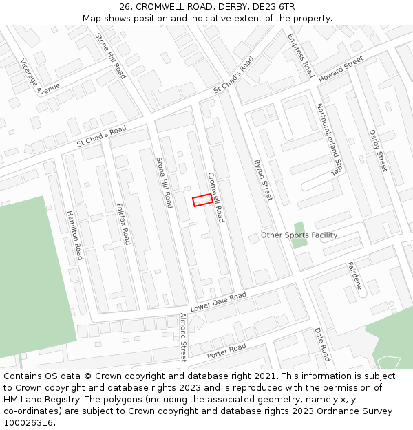 26, CROMWELL ROAD, DERBY, DE23 6TR: Location map and indicative extent of plot