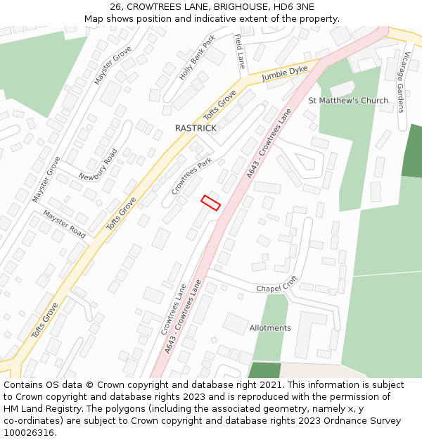 26, CROWTREES LANE, BRIGHOUSE, HD6 3NE: Location map and indicative extent of plot