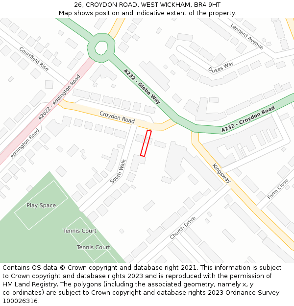 26, CROYDON ROAD, WEST WICKHAM, BR4 9HT: Location map and indicative extent of plot