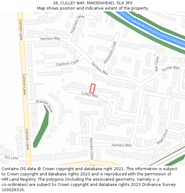 26, CULLEY WAY, MAIDENHEAD, SL6 3PX: Location map and indicative extent of plot