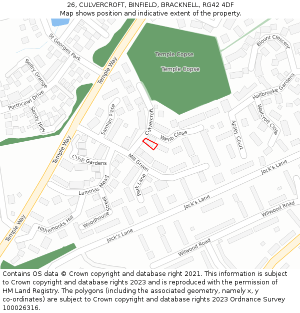 26, CULVERCROFT, BINFIELD, BRACKNELL, RG42 4DF: Location map and indicative extent of plot