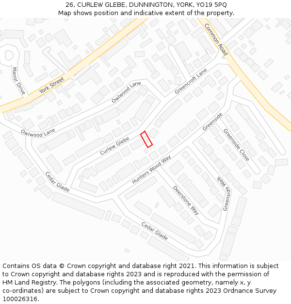 26, CURLEW GLEBE, DUNNINGTON, YORK, YO19 5PQ: Location map and indicative extent of plot