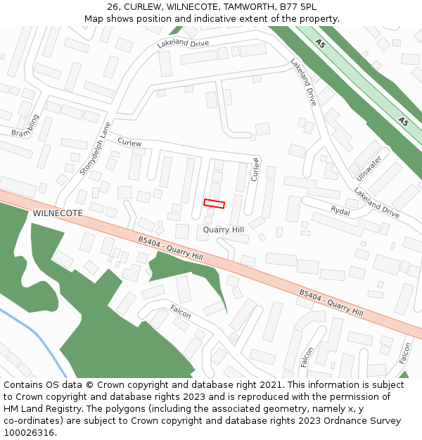 26, CURLEW, WILNECOTE, TAMWORTH, B77 5PL: Location map and indicative extent of plot