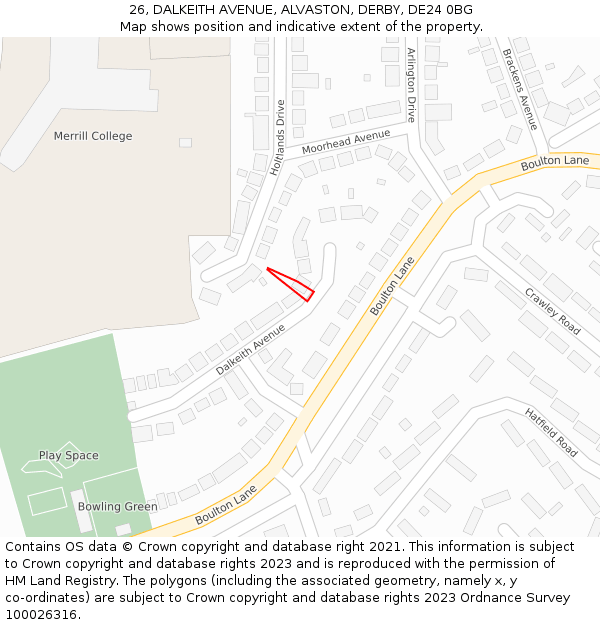 26, DALKEITH AVENUE, ALVASTON, DERBY, DE24 0BG: Location map and indicative extent of plot