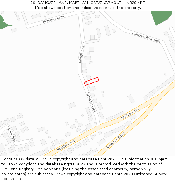 26, DAMGATE LANE, MARTHAM, GREAT YARMOUTH, NR29 4PZ: Location map and indicative extent of plot
