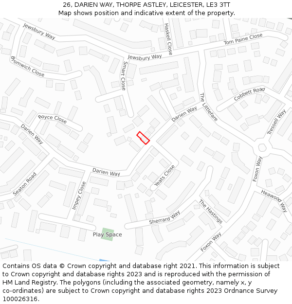 26, DARIEN WAY, THORPE ASTLEY, LEICESTER, LE3 3TT: Location map and indicative extent of plot