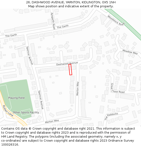 26, DASHWOOD AVENUE, YARNTON, KIDLINGTON, OX5 1NH: Location map and indicative extent of plot